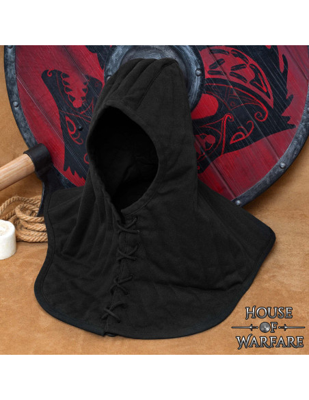 Padded Medieval Gugel in Cotton, Black