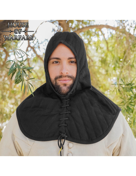 Padded Medieval Gugel in Cotton, Black