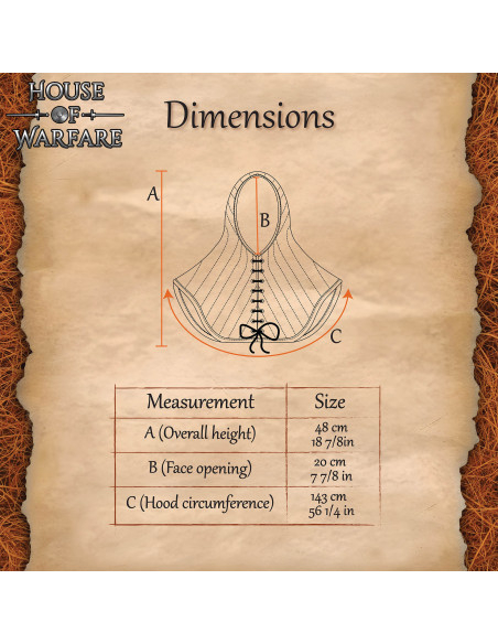 Padded Medieval Gugel in Cotton, Black