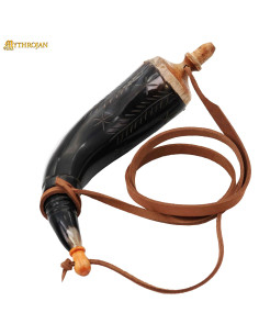 Authentic Black Horn Medieval Powder Flask with Strap (36...