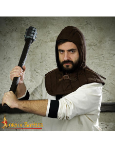 Medieval Quilted Gugel in Cotton, Brown