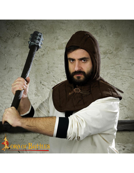 Medieval Quilted Gugel in Cotton, Brown