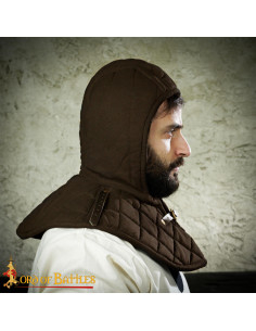 Medieval Quilted Gugel in Cotton, Brown 2