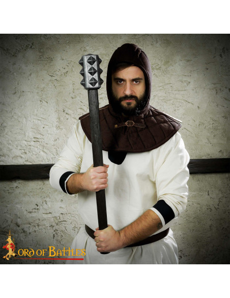 Medieval Quilted Gugel in Cotton, Brown