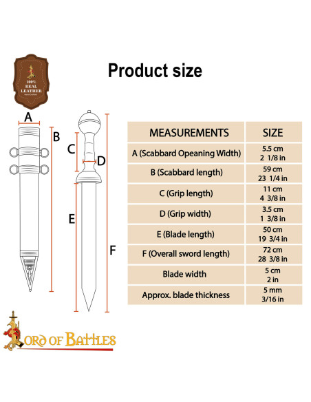 Decorative Roman Gladius with Brass...