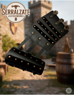Adjustable Black Genuine Leather LARP Bracers