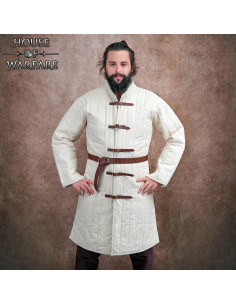 Medieval Quilted Gambeson with Leather Buckles, Natural...
