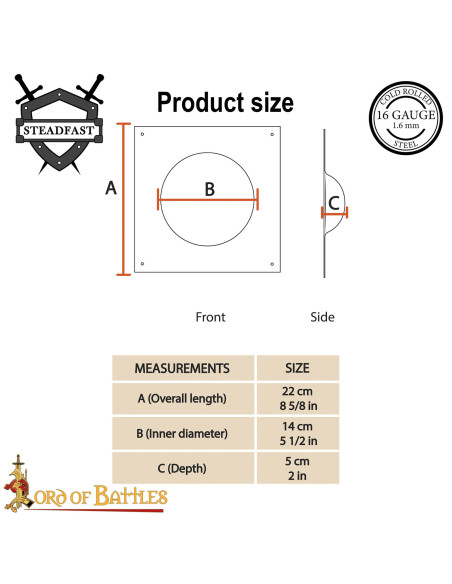 Square Umbo in Blackened Steel for...