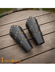 Medieval Black Leather Bracelets with Brass Details