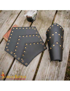 Medieval Black Leather Bracelets with Brass Details 2