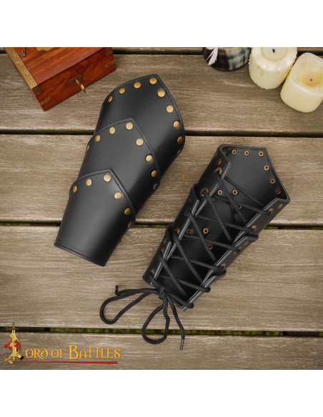 Medieval Black Leather Bracelets with...