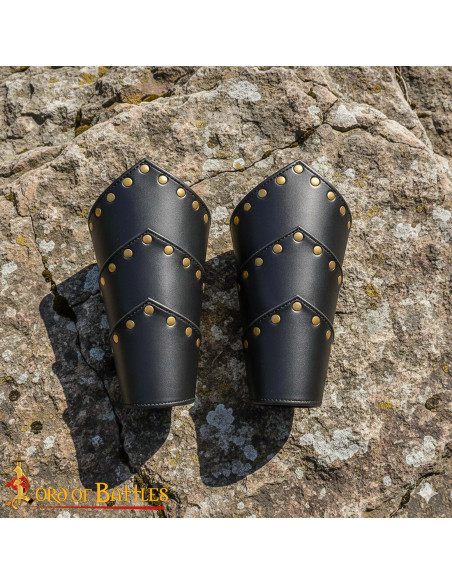 Medieval Black Leather Bracelets with...