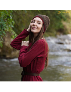 Medieval Nordic Wool Hat Naalbinding Model, Brown-Red 2