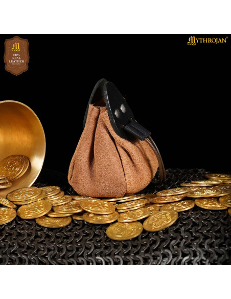 Beige Suede Pouch with Drawstring