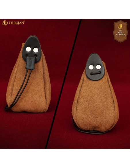 Beige Suede Pouch with Drawstring