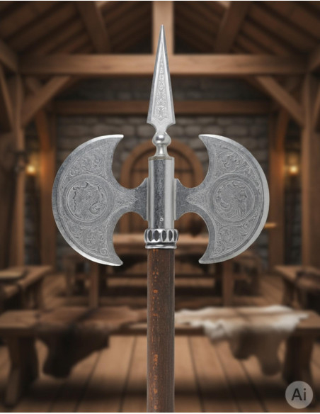 Rustic double blade engraved axe, 61...