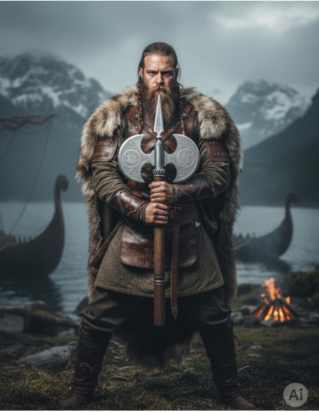 Rustic double blade engraved axe, 61...