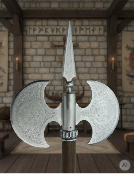 Rustic double blade engraved axe, 61...