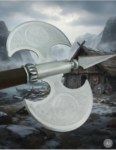 Rustic double blade engraved axe, 61...