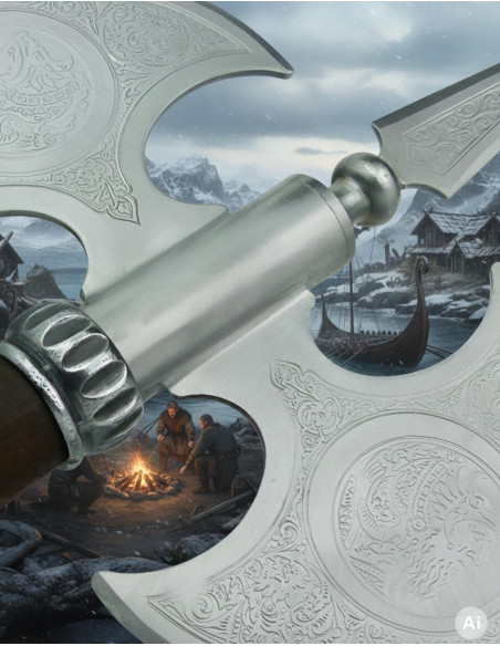 Rustic double blade engraved axe, 61...