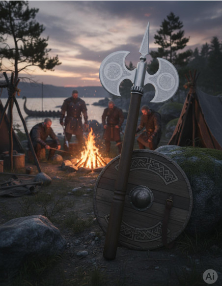 Rustic double blade engraved axe, 61...