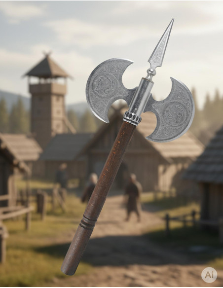 Rustic double blade engraved axe, 61...