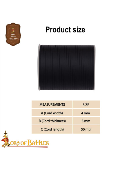 Genuine Black Leather Cord Roll, 50...