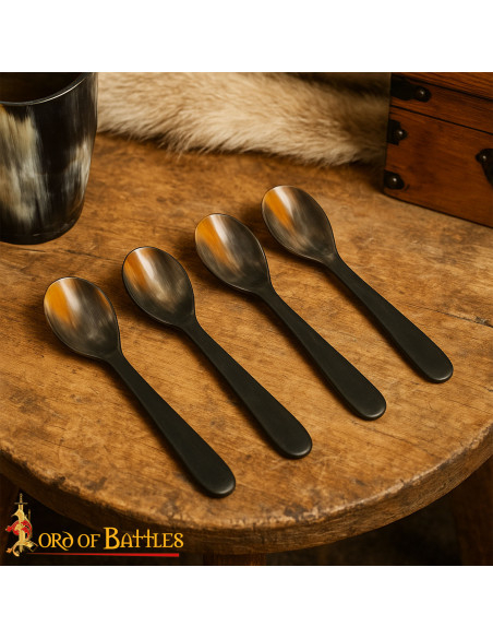 Set of 4 Medieval Spoons in Natural Horn