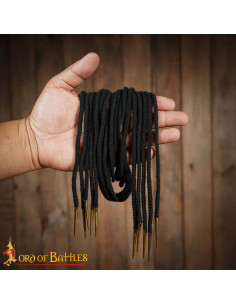Set of 5 Black Cotton Laces with Brass Tips 2
