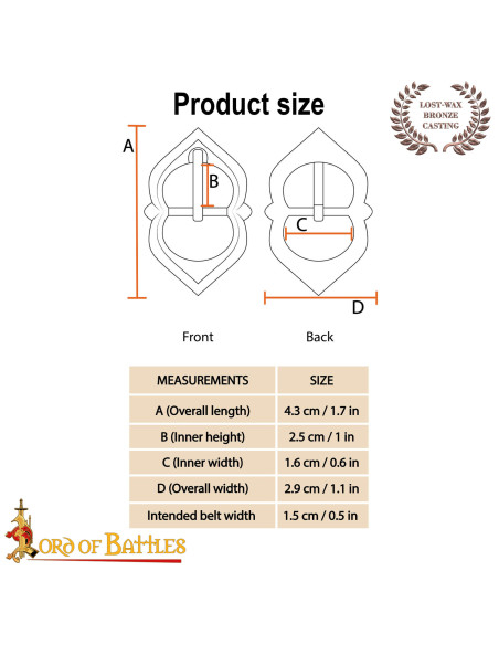 Medieval Belt Buckle in Polished Bronze