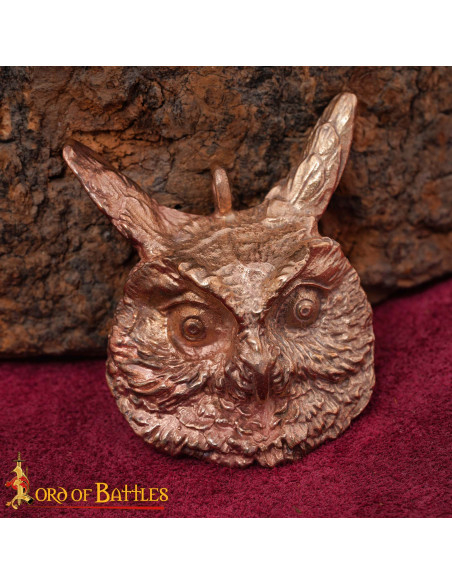 Medieval Owl Pendant in Polished Bronze