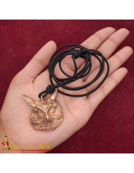 Medieval Owl Pendant in Polished Bronze