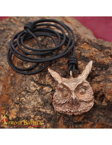 Medieval Owl Pendant in Polished Bronze