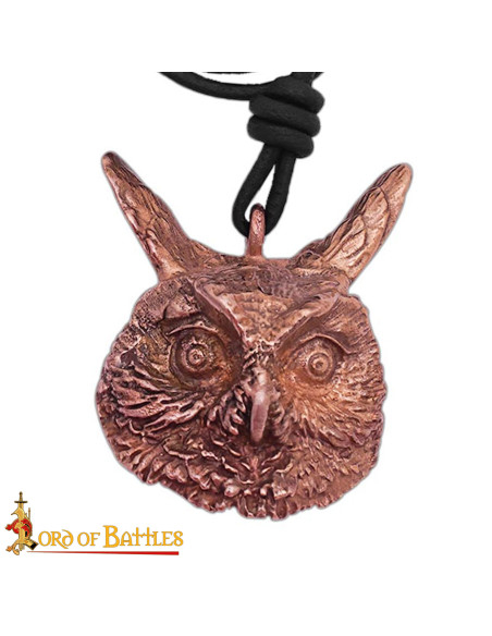 Medieval Owl Pendant in Polished Bronze