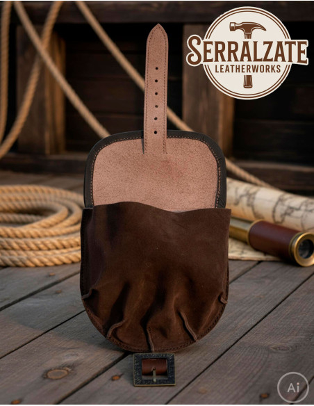 Pirate Belt Pouch with Skull, Brown