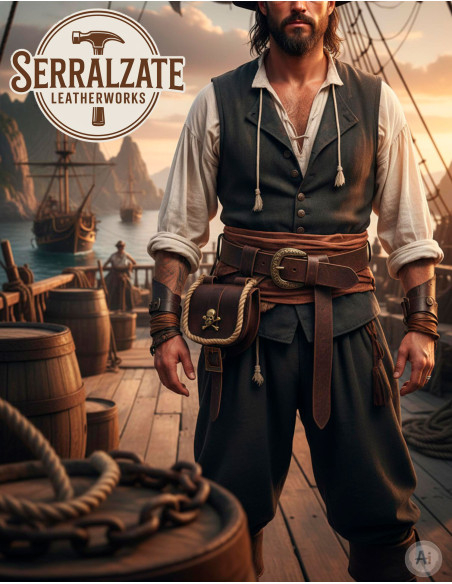 Pirate Belt Pouch with Skull, Brown