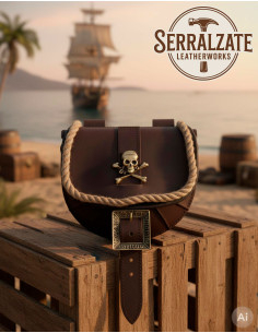 Pirate Belt Pouch with Skull, Brown