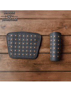 Medieval Leather Bracelets in Black with Brass Rivets