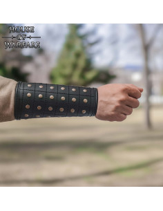 Medieval Leather Bracelets in Black with Brass Rivets 2