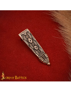 Viking Belt Tip with Knot Design, Aged Bronze