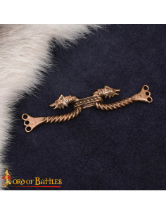 Viking Cloak Fastener with Wolf Design in Aged Bronze
