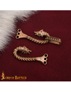 Viking Cloak Fastener with Wolf Design in Aged Bronze 2