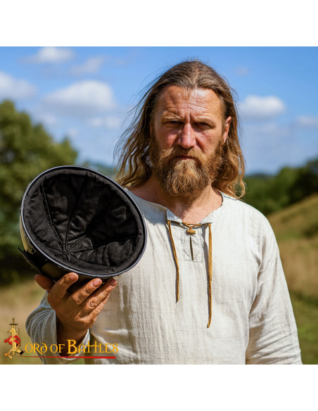 Medieval Padded Hat in Black Cotton