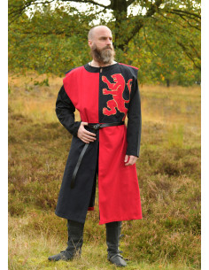 Medieval Knight Tabard with Lion Design, Red-Black