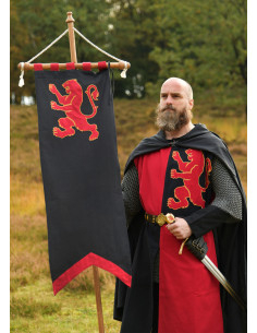 Medieval Banner with Lion Design, Black-Red