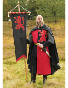 Medieval Banner with Lion Design, Black-Red 2