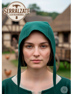 Medieval cape in leather, Lope model, bottle green color
