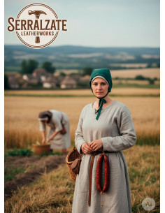 Medieval cape in leather, Lope model, bottle green color 2