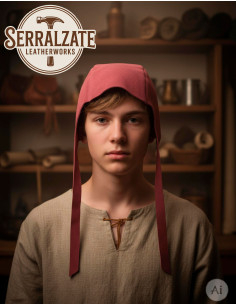 Medieval Leather Capeline Model Lope, Burgundy Color