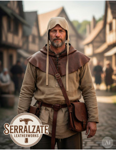 Medieval Leather Hood Model Lope, Light Beige